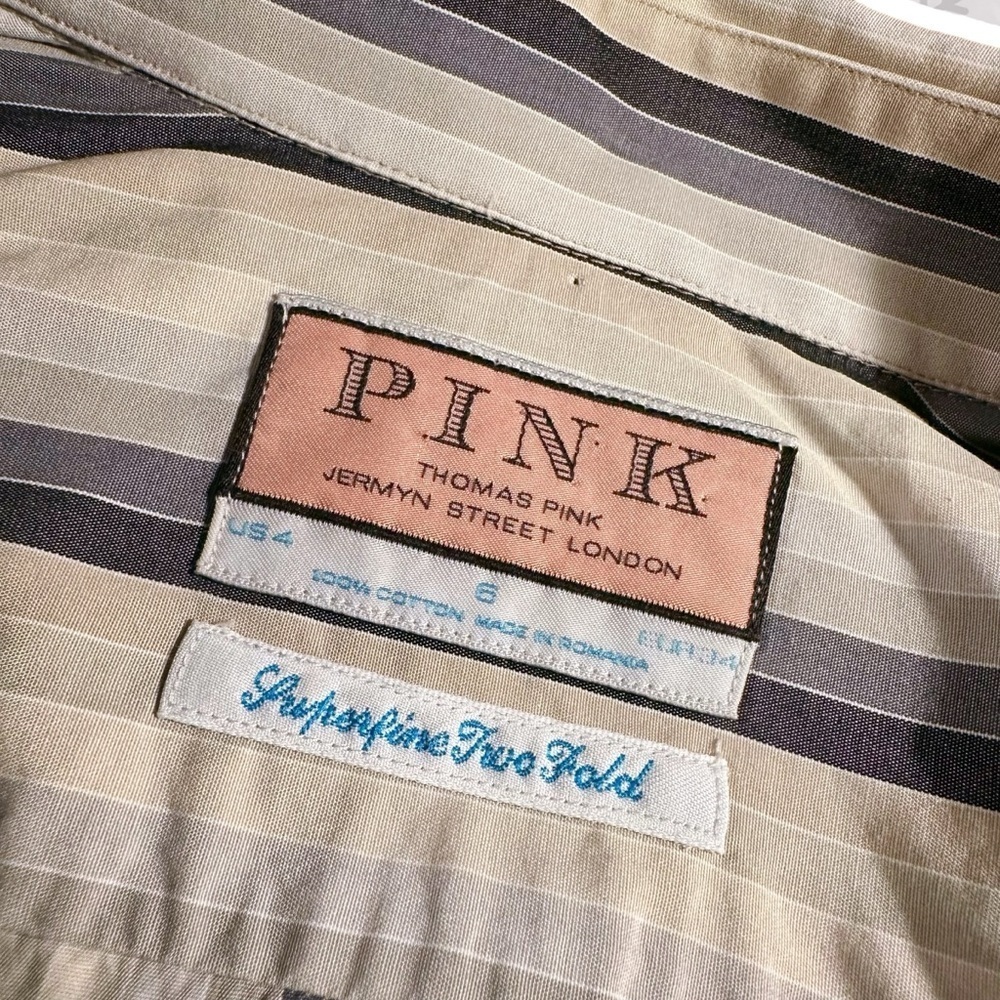 PINK Thomas Pink Gray Multi-Striped Button Down Tailored Collared Shirt Size 4 - Picture 3 of 13